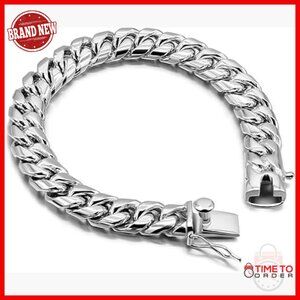 Sterling Silver Cuban Chain Bracelet 10MM Wide 7.5 Inch Men's Jewelry
